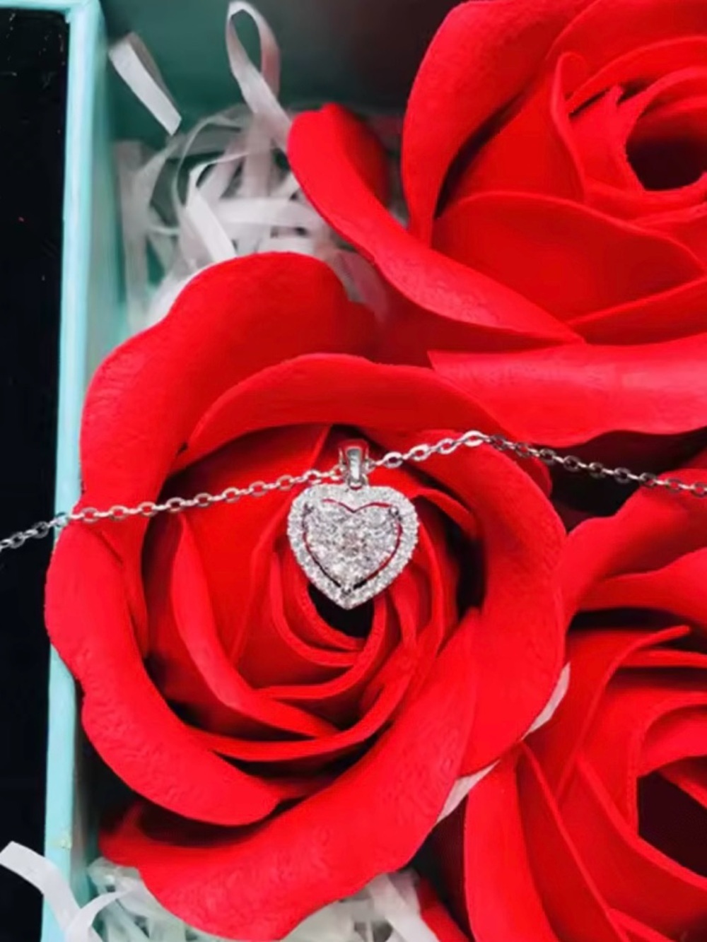 Anthropologie Silver Heart Halo Pendant Necklace - Picture 6 of 6